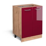 Meuble bas de cuisine r - line, rouge bordeaux haute brillance, 60 cm, pt chne vicco