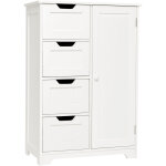 Meuble bas de salle de bain avec 1 porte & 4 tiroirs, meuble de rangement avec �tag�re r�glable pour ...