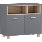 Homcom - meuble bas salle de bain design - 2 portes, 2 niches - gris effet bois clair naturel