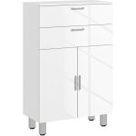 Kleankin - meuble bas salle de bain faade blanc laqu 2 portes 2 tagres 2 tiroirs