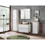 Otitec - meuble bas de salle de bain avec panier  linge inclus - chne artisanal dor et blanc brillant ...