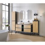 Meuble bas de salle de bain avec panier  linge inclus - gris diamant et chne hamilton - l40 - h87 - ...
