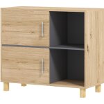 Homcom - meuble bas de salle de bain style bohme - 2 portes, 2 niches - gris effet bois clair naturel ...