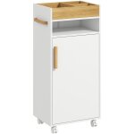 Meuble bas de salle de bain sur roulettes porte 2 tagres niche plateau amovible bois de htre verni ...