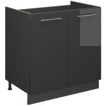 Meuble bas sous - �vier fame - line, anthracite haute brillance, 80cm , pt ch�ne, vicco