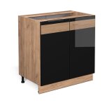 Meuble bas sous - vier fame - line, chne noir brillant, 80 cm avec tagre, sans plan de travail vicco ...