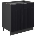 Meuble bas sous - �vier fame - line, noir ray�, 80cm avec �tag�re, sans pt vicco