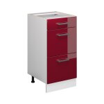 Meuble bas universel r - line, rouge bordeaux haute brillance, 40 cm avec tiroirs, sans plan de travail ...