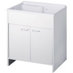 Hydroland - meuble buanderie double porte pvc avec vasque bac  laver polypropylne 80x50 blanc