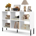 Goplus - meuble � casier 6 cubes - biblioth�que �tag�re ouverte � 3 niveaux - 5 pieds en m�tal - 120x35x79, ...