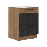 Sans marque - meuble casserolier rock - mlamin dcor chene lancelot et gris matera - 3 tiroirs - l60 ...
