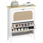 Meuble � chaussures 14 paires boh�me avec 2 tiroirs rabattables, portes effet cannage rotin, 80 x 24 ...