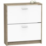 Meuble � chaussures de 2 portes, 12 paires coloris blanc / ch�ne cambrien - longueur 74 x profondeur ...