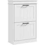 Meuble  chaussures 2 portes abattants 2 tagres poignes mtal noir mdf blanc