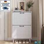 Meuble  chaussures avec 2 tiroirs rabattables - rotin - style moderne et bohme - la surface adopte ...