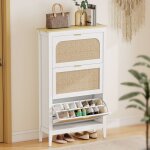 Meuble � chaussures 21 paires boh�me avec 3 tiroirs rabattables, portes effet cannage rotin, 80 x 24 ...