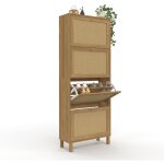 Idmarket - meuble � chaussures 24 paires vintage hanae 4 portes effet naturel cannage