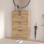 Meuble � chaussures avec 3 compartiments et tiroir en finition ch�ne 58x20x127 cecilia