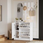 Neche - meuble  chaussures 4 en 1 avec portes pliantes, ensemble de meubles d'entre avec miroir et ...