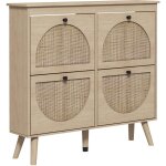 Meuble  chaussures 4 portes abattantes style bohme - faades motif semi - circulaire rotin - pieds ...