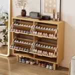 Redom - meuble  chaussures avec 4 tiroirs rabattables, coffre  chaussures en rotin avec poignes en ...