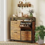 Meuble � chaussures avec 4 tiroirs rabattables, design compact, �tag�re ouverte, capacit� de 12 � 20 ...