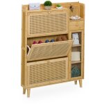 Relaxdays - meuble � chaussures, 1 tiroir, 3 abattants, m�lange de mat�riaux, h x l x p : 127 x 95 x ...