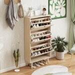 Hauss spole - meuble � chaussures 60�24�121cm, capacit� 18 paires, 3 portes pliantes, meuble d'entr�e, ...