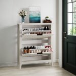 Meuble � chaussures 80 cm 2 abattants modulables, mdf, style vintage, pour entr�e et couloir, blanc