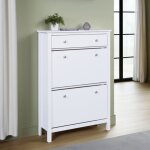 Meuble � chaussures 90x30x127 cm en pin blanc - chilom