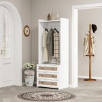 Meuble � chaussures armoire blanche 3 tiroirs 180 cm style boh�me avec �tag�re et portemanteau pour couloir ...
