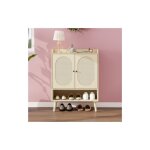 Okwish - meuble � chaussures en aspect bois naturel, design tress� en rotin, pour les couloirs, pour ...