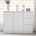 Meuble  chaussures blanc 120 cm - buffet moderne 3 tiroirs 2 portes - commode avec tagre rglable ...