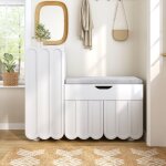 Okwish - meuble � chaussures blanc � 3 portes avec tiroir et coussin d'assise, 90x35x60 cm