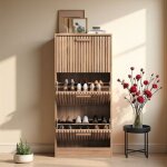 Meuble � chaussures - bois osier - anti - basculement - 20 paires - 113x60x24 cm - brun clair