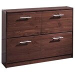 Pegane - meuble  chaussures, commode  chaussures en pin massif coloris noyer - longueur 110 x profondeur ...