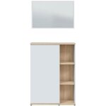 Meuble � chaussures meuble d?entr�e 1 porte avec miroir coloris blanc / ch�ne - longueur 77 x profondeur ...