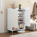 Modfu - meuble � chaussures d'entr�e 75x37x110cm avec 2 portes, meuble de rangement, d�coration dor�e, ...