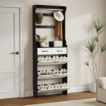 Meuble  chaussures d'entre 80x23, 5x220cm avec 2 tiroirs, porte - manteau, 3 compartiments avec abattants, ...