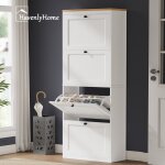 Meuble  chaussures havenlyhome, 4 portes abattantes, tagres rglable, 16  24 paires, pour entre, ...