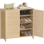 Meuble � chaussures - homcom - 14 paires - portes persiennes et �tag�res r�glables - bambou - 80x35x80cm ...