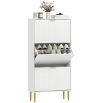 Meuble � chaussures - homcom - 18 paires - 3 tiroirs rabattables, portes cannel�es et �tag�res r�glables ...