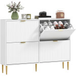 Meuble � chaussures - homcom - 20 paires - 4 tiroirs rabattables, portes cannel�es, �tag�res r�glables ...