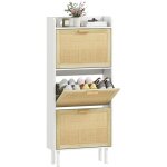 Meuble � chaussures - homcom - 3 portes abattants effet r�sine tress�e, �tag�res - 18 paires - 65 x 24, ...