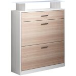 Meuble � chaussures avec led meuble d'entr�e 105x89x24cm 2 portes 1 tiroir mod�le paola sonoma et blanc ...