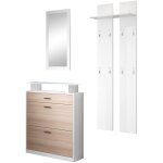Meuble  chaussures avec led meuble d'entre portemanteau miroir 105 x 89 x 24cm 2 portes 1 tiroir modle ...