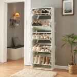 [en. casa] - meuble � chaussures lund � 5 abattants avec miroir blanc
