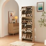 [en. casa] - meuble  chaussures lund  5 abattants avec miroir effet chne sonoma