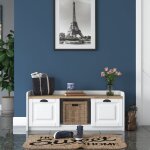 Meuble à chaussures moderne 120x45x40 cm avec Étagères et portes en mdf - blanc et noyer Meuble à chaussures moderne 120x45x40 cm avec Étagères et portes en mdf - blanc et noyer