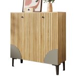 Meuble � chaussures moderne - 3 portes avec �tag�re - enfiloir en aspect bois clair - cadre noir - d�coration ...